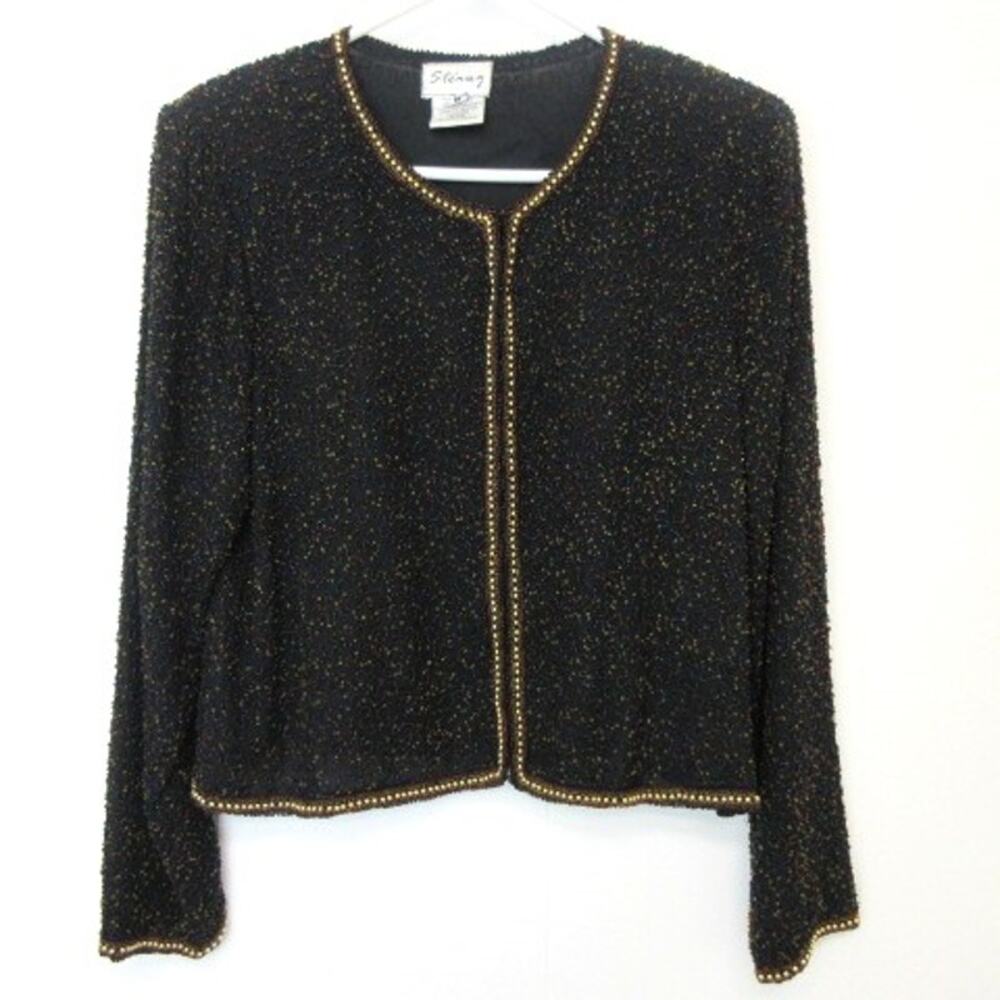 Vintage Stenay Jacket Women Silk Blazer Beaded Evening Cocktail Black Size M